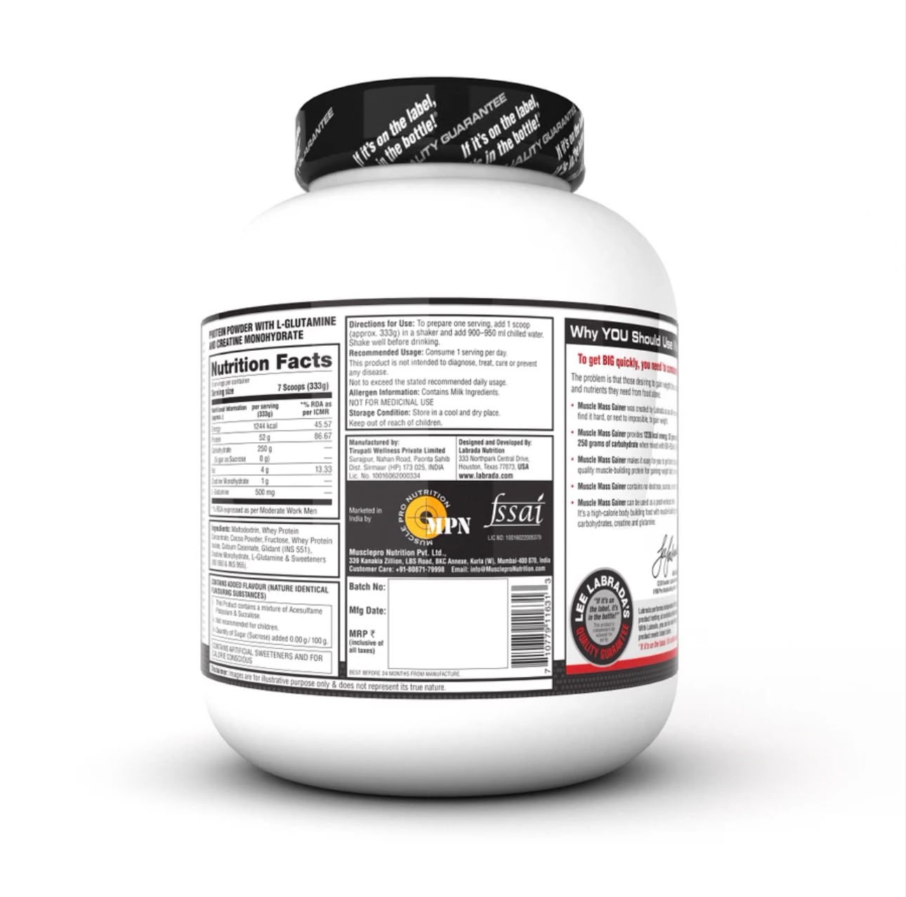 LABRADA MUSCLE MASS GAINER WITH CREATINE & PROTEIN 3KG CHOCOLATE