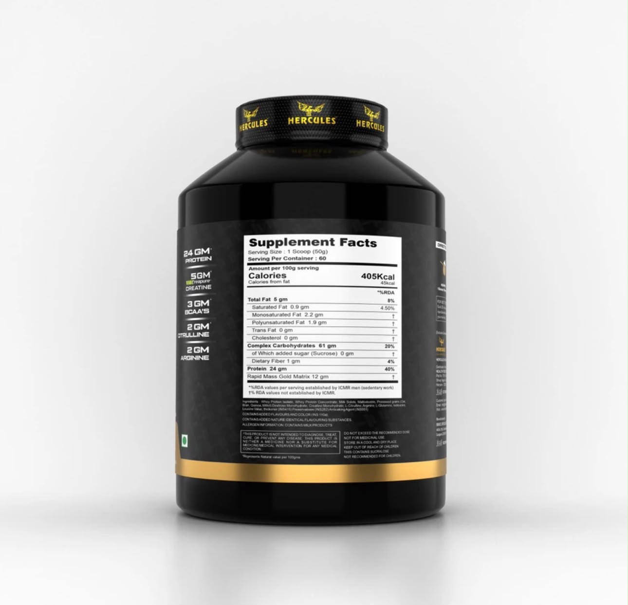 HERCULES RAPID MASS GOLD WEIGHT GAINER / MASS GAINER 3KG CHOCOLATE/MALAI KULFI
