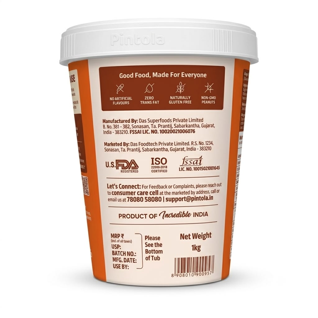 PINTOLA HI PROTEIN PEANUT BUTTER CRUNCHY 1KG CHOCOLATE