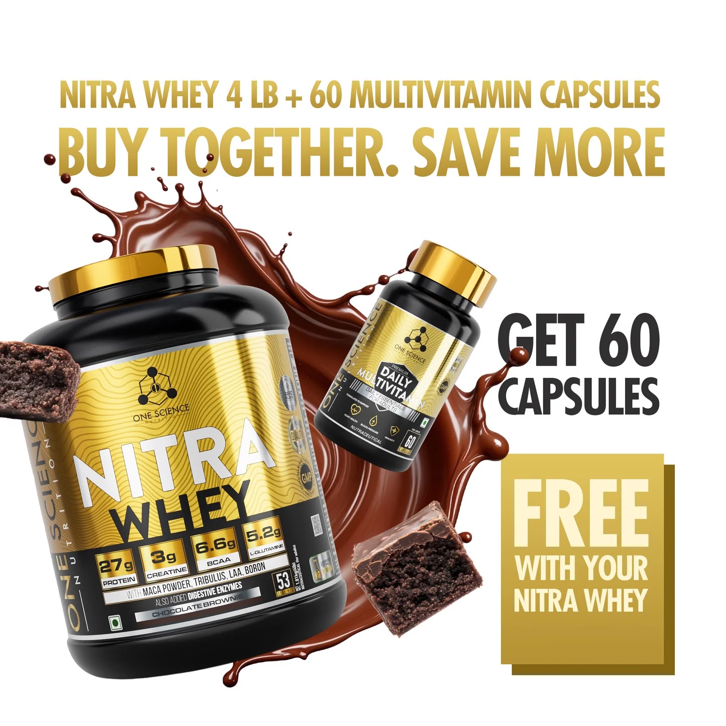 One Science Nitra Whey 4lb + Free Multivitamin 60 capsules