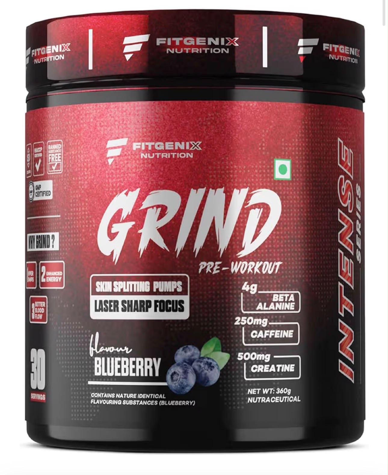 FITGENIX GRIND PREWORKOUT BLUEBERRY/GUAVA/WATERMELON 360GM